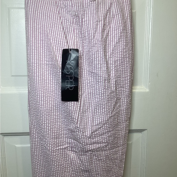 NWT Vintage Kasper seersucker pink & white stripe ankle length pant w/pockets - Picture 3 of 15